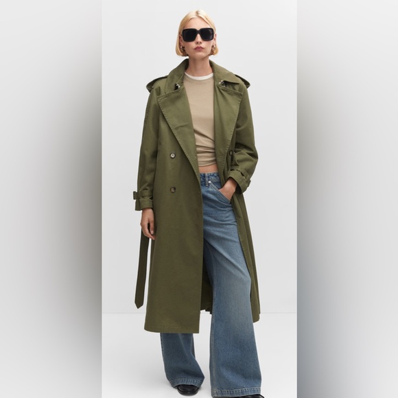 Mango Jackets & Blazers - Mango Cotton Lapel Trench In Olive Green Size XS New